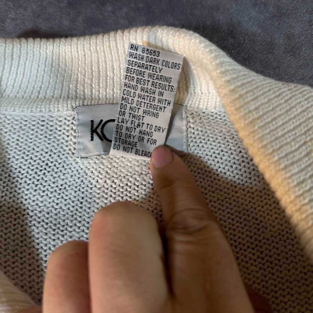 Vintage Koret Cardigan Sweater Womens S Cream Floral Embroidered Scalloped Knit‎ - Picture 4 of 14